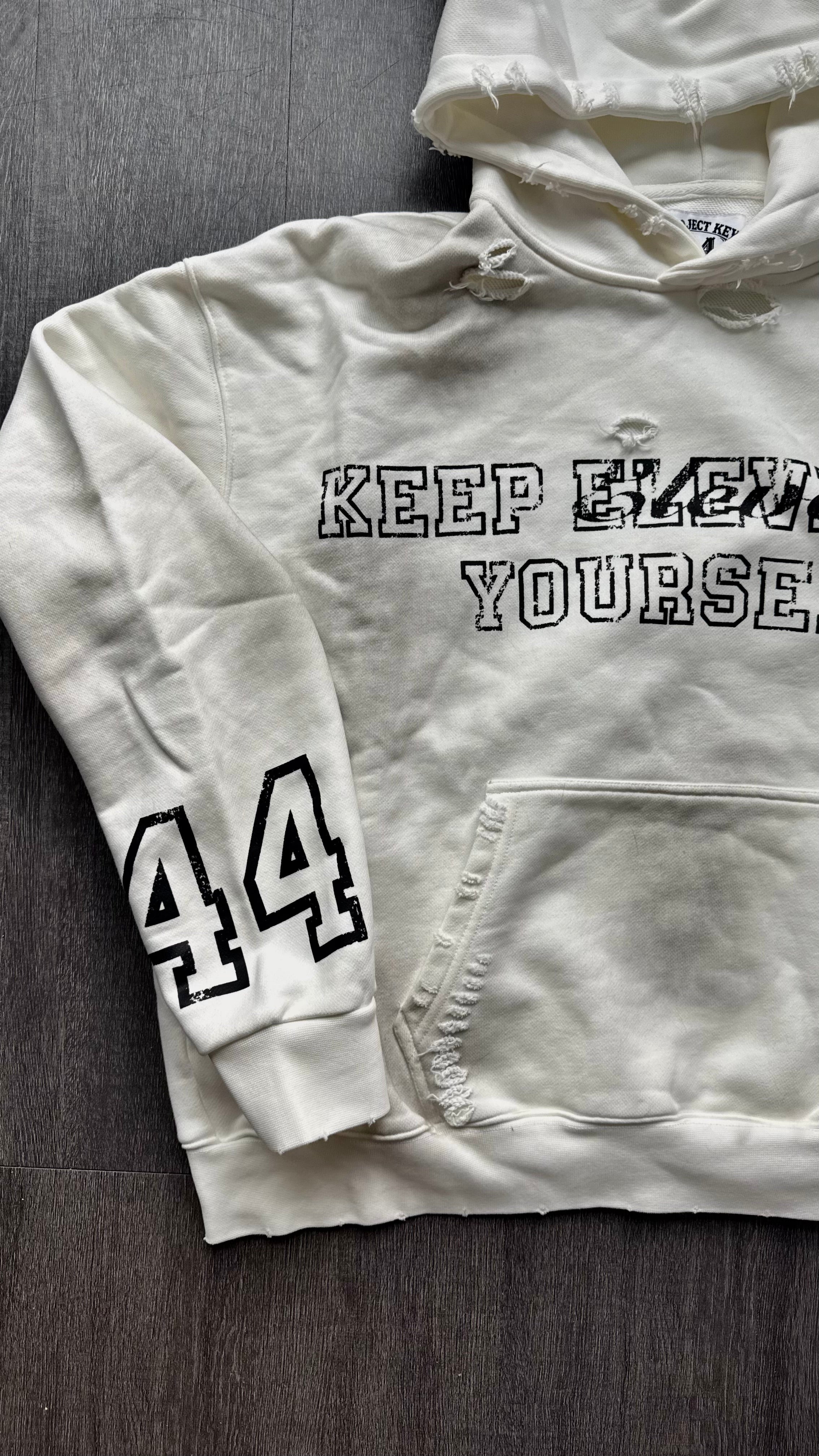 KEEP ELEVATING YOURSELF WHITE HOODIE